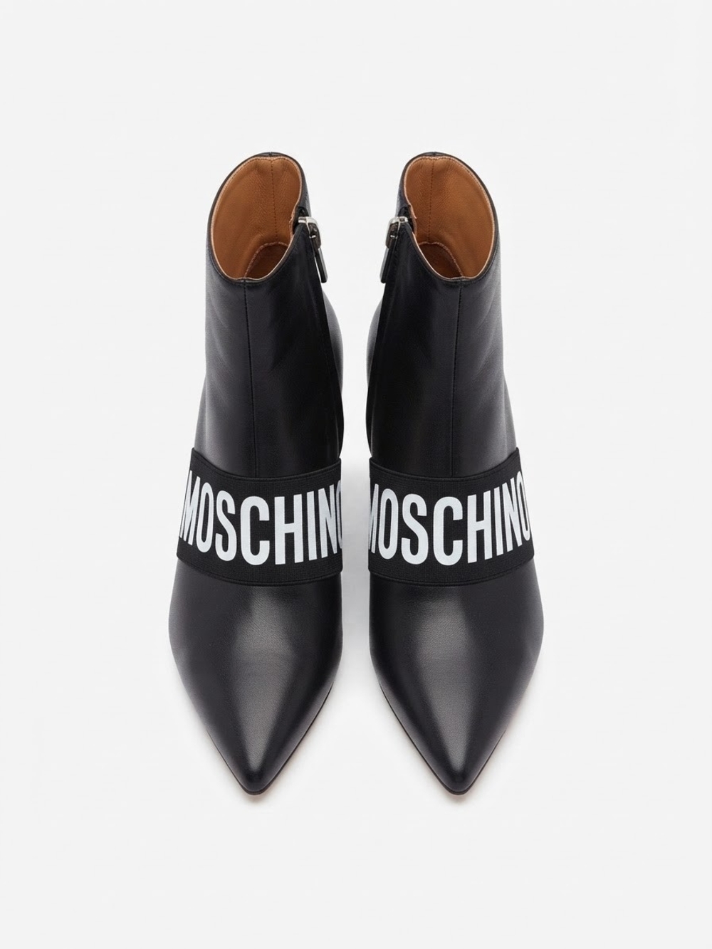 MOSCHINO Black Logo Strap Pointed Ankle Boots for Women